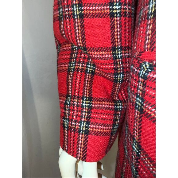 Vintage Sag Harbor Red Plaid Wool Blend Blazer with Black Velvet Collar – Size 1 - Picture 12 of 16